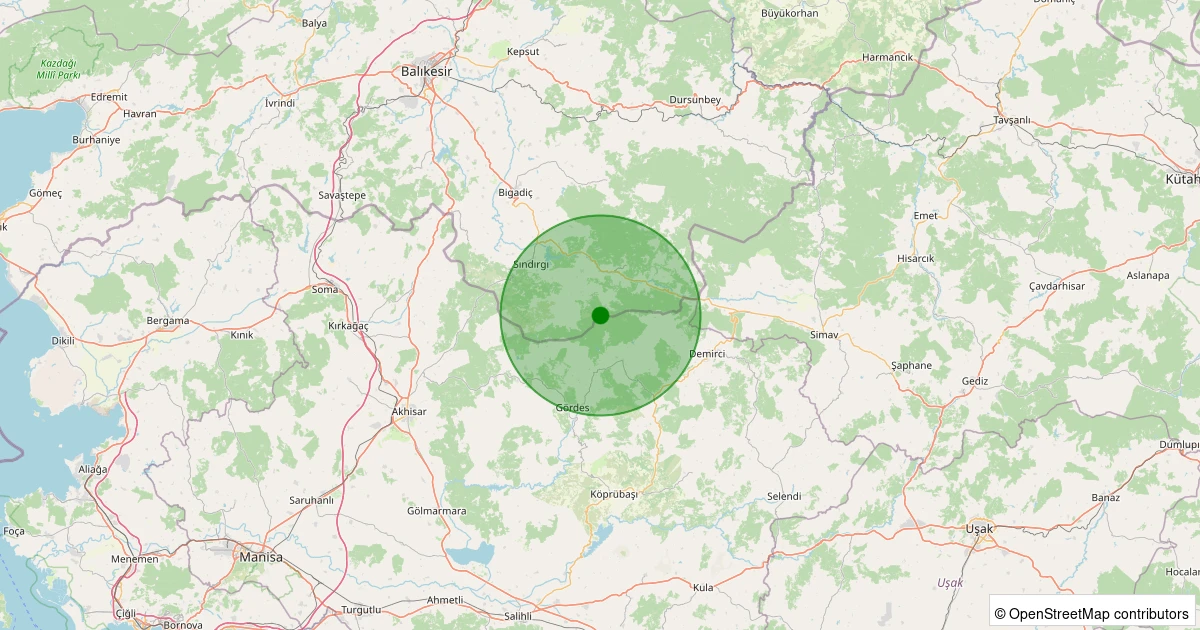 10 Kasım 2025 saat 12:38 - Sındırgı - Yaylabayır - 2.00ml depreminin harita gösterimi