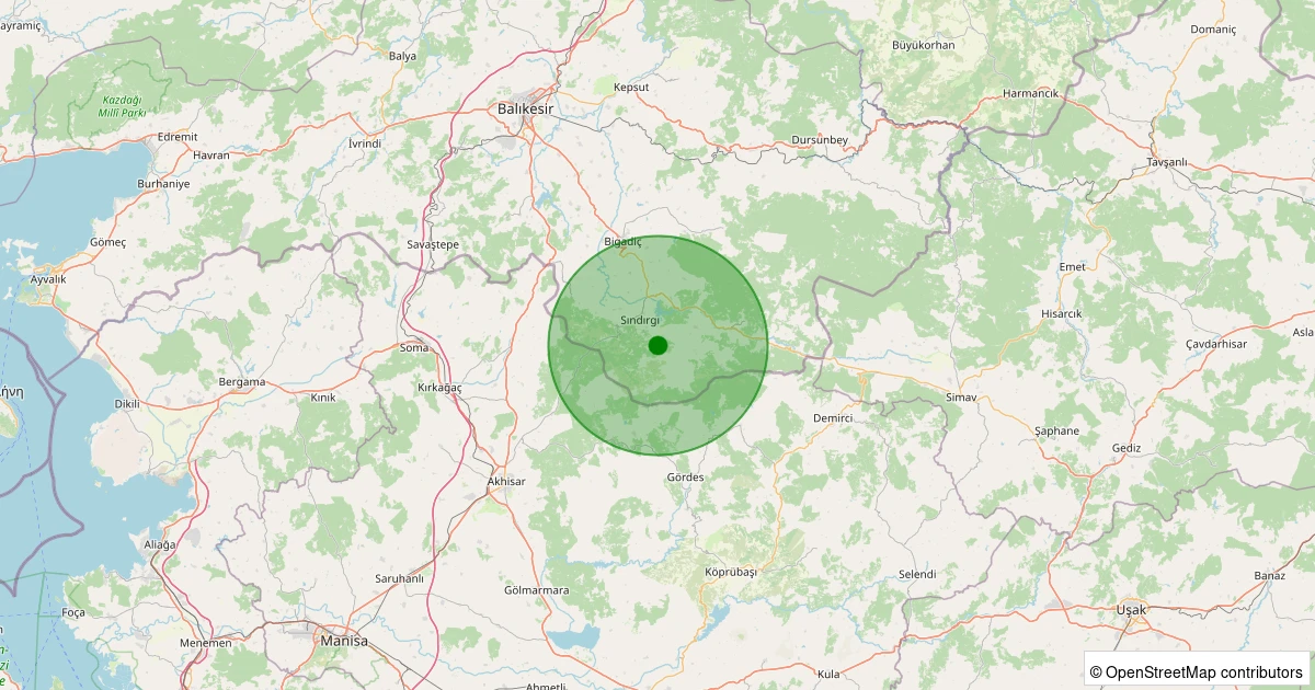 10 Kasım 2025 saat 12:53 - Sındırgı - Emendere - 1.00ML depreminin harita gösterimi