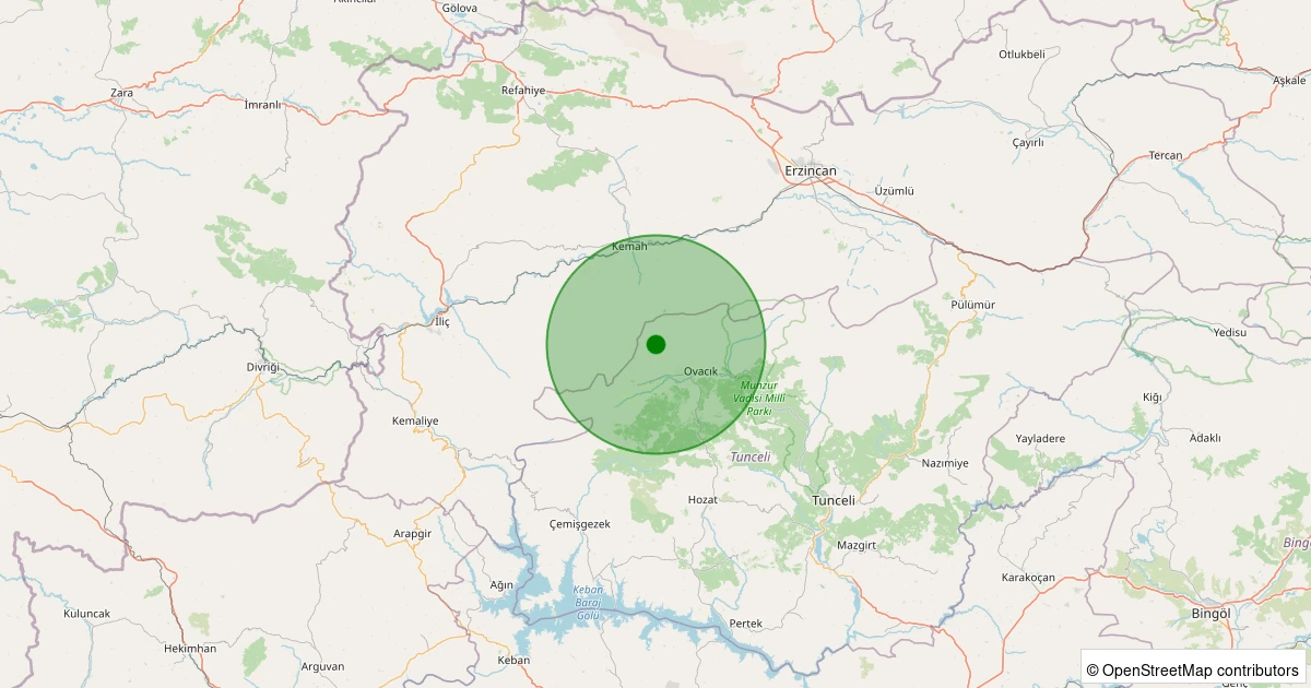 10 Kasım 2025 saat 14:04 - Ovacık - 1.80ml depreminin harita gösterimi