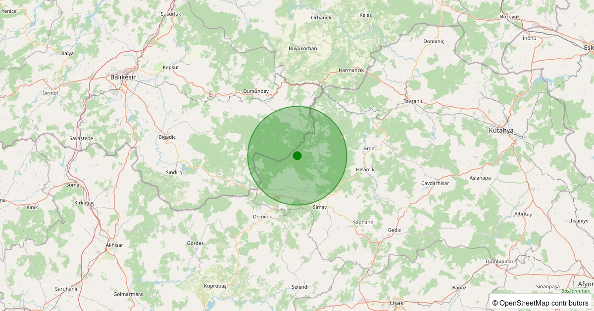 09 Ekim 2025 saat 16:38 - Simav - Çamlık Köyü - 1.10ML depreminin harita gösterimi