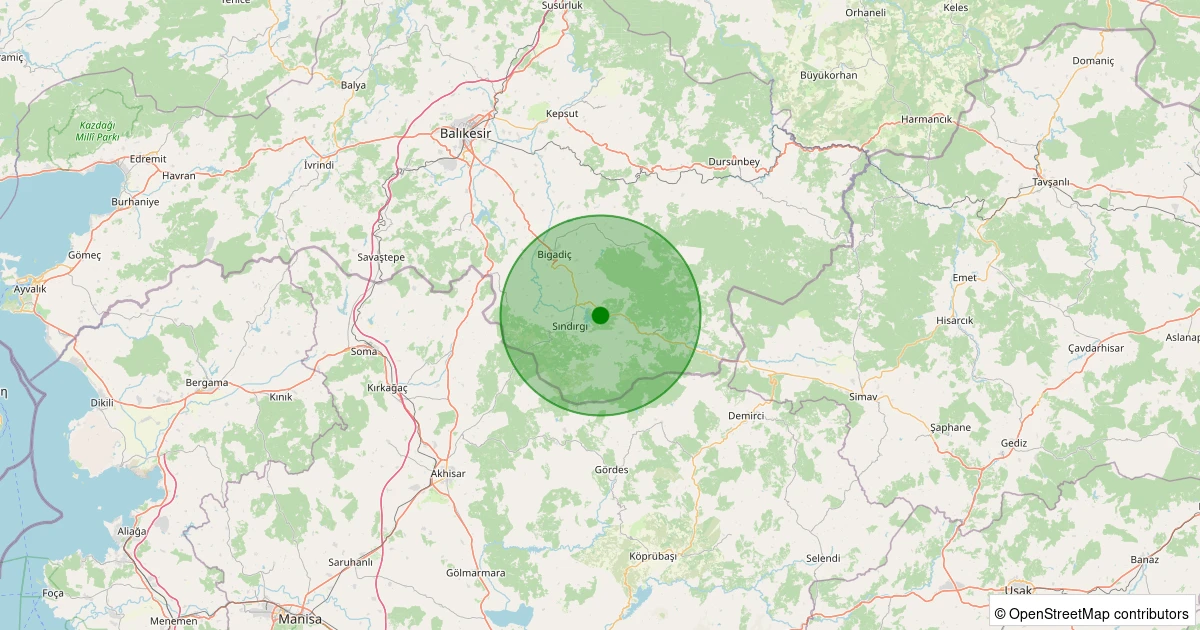10 Kasım 2025 saat 15:59 - Sındırgı - Yolcupınar - 2.30ml depreminin harita gösterimi