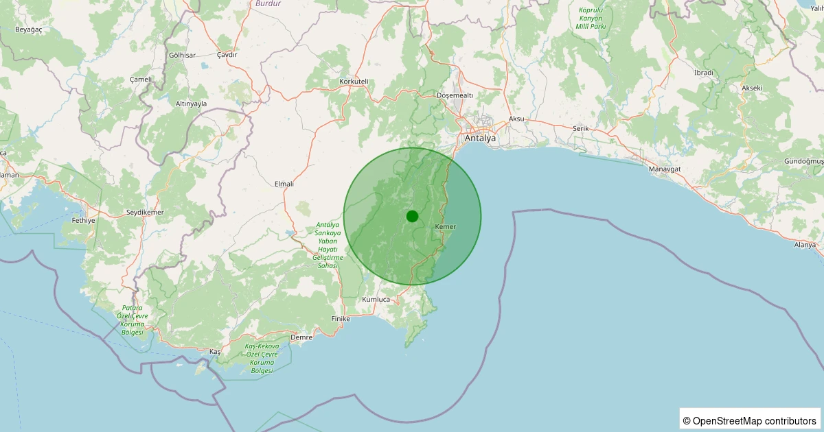 10 Kasım 2025 saat 17:38 - Kemer - Ovacık - 2.30ml depreminin harita gösterimi