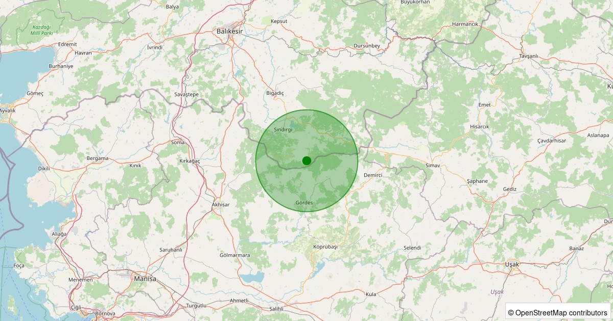 10 Kasım 2025 saat 17:50 - Sındırgı - Yüreğil/Merkez - 1.80ml depreminin harita gösterimi