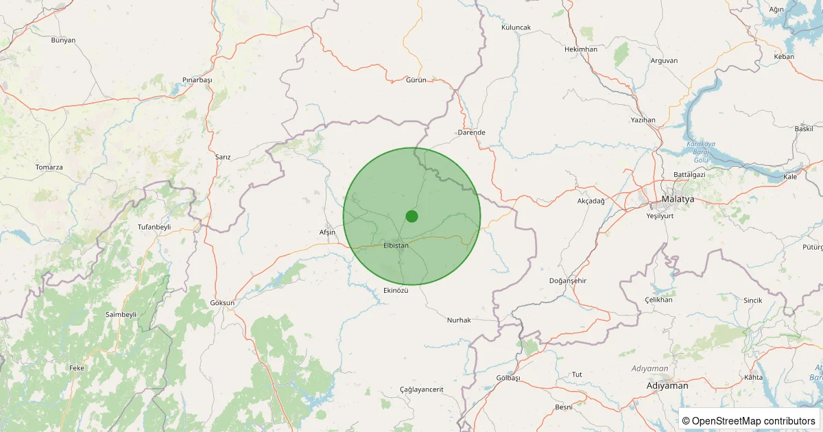 09 Ekim 2025 saat 17:22 - Elbistan - Küçük Yapalak Köyü - 1.90ml depreminin harita gösterimi