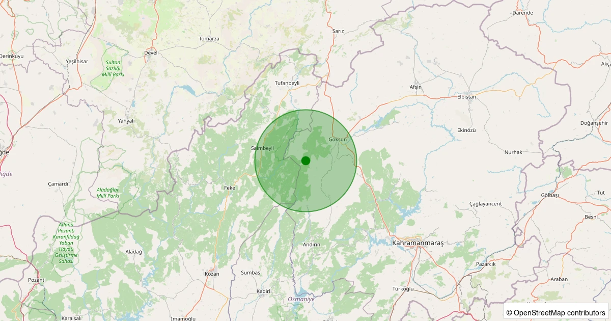 11 Kasım 2025 saat 04:02 - Göksun - Hacıkodal - 3.20ml depreminin harita gösterimi