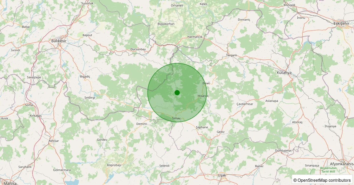 09 Ekim 2025 saat 21:14 - Simav - Yeşildere Köyü - 1.00ML depreminin harita gösterimi