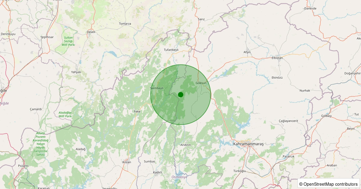 11 Kasım 2025 saat 05:11 - Göksun - Hacıkodal - 1.10ml depreminin harita gösterimi