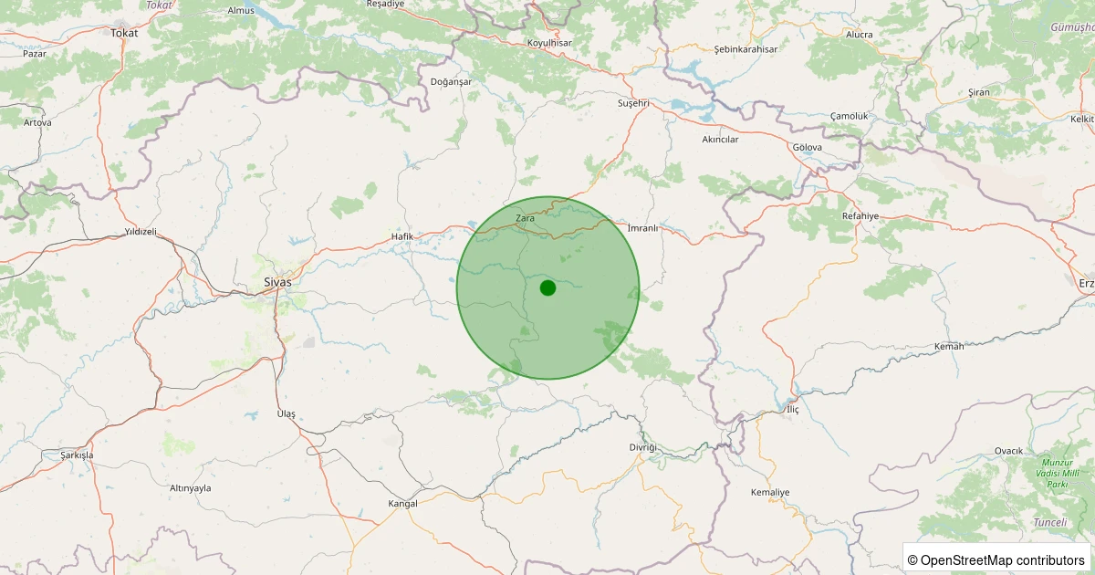 11 Kasım 2025 saat 07:04 - Zara - Alişanbeyağılı Köyü - 1.00ML depreminin harita gösterimi