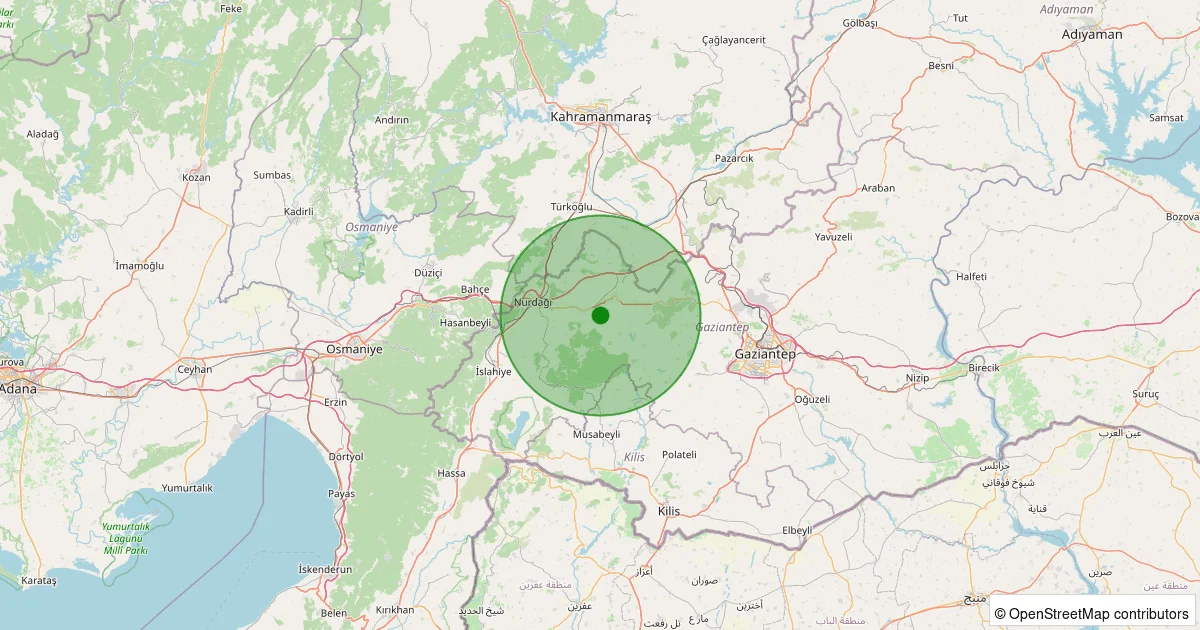 09 Ekim 2025 saat 23:24 - Nurdağı - Hisar - 1.80ml depreminin harita gösterimi