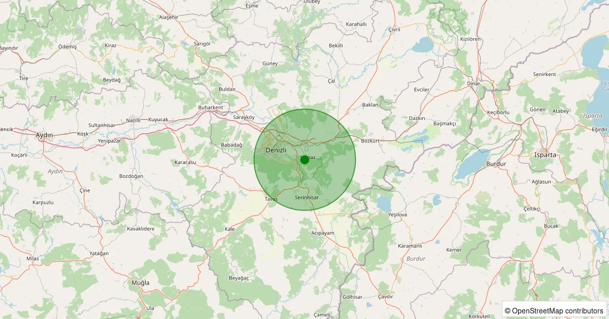 09 Ekim 2025 saat 23:56 - Honaz - Yeni - 1.10ml depreminin harita gösterimi