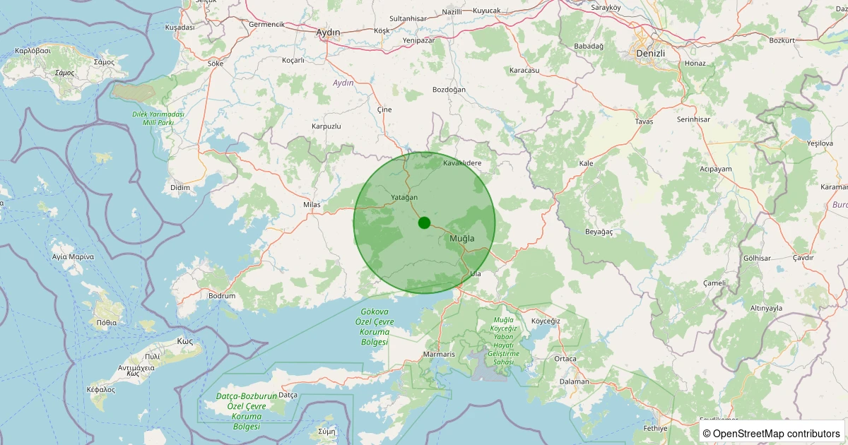 11 Kasım 2025 saat 12:33 - Menteşe - Bayır - 1.40ml depreminin harita gösterimi