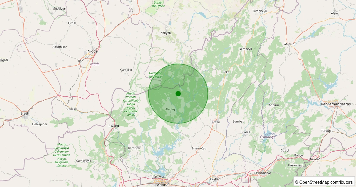 11 Kasım 2025 saat 12:15 - Aladağ - Köprücük - 1.20ml depreminin harita gösterimi