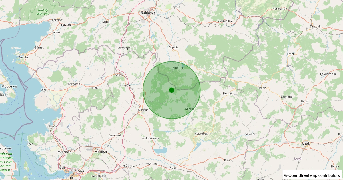 11 Kasım 2025 saat 13:22 - Akhisar - Hanpaşa Köyü - 1.00ml depreminin harita gösterimi