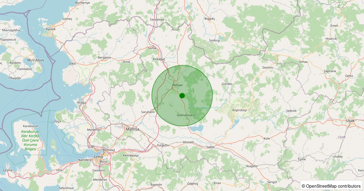 11 Kasım 2025 saat 13:26 - Akhisar - Kennes Köyü - 1.00ml depreminin harita gösterimi
