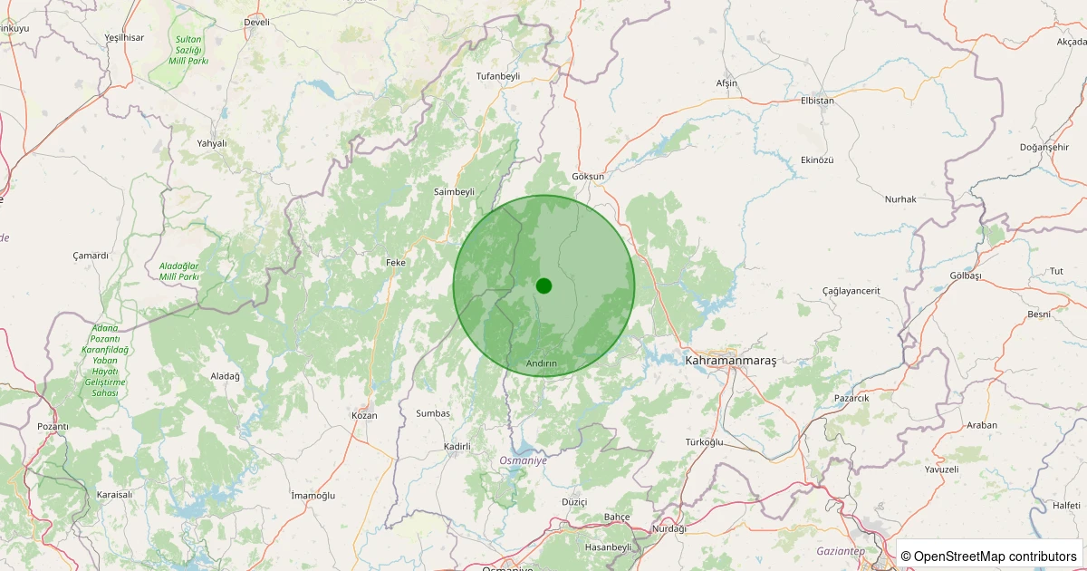 11 Kasım 2025 saat 14:11 - Andırın - Çokak Köyü - 1.50ml depreminin harita gösterimi