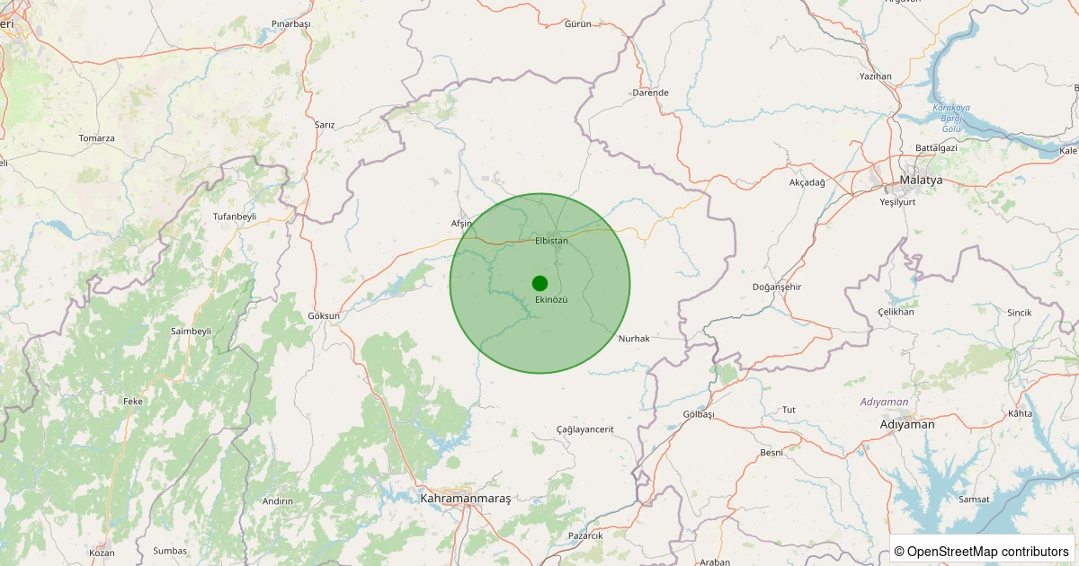11 Kasım 2025 saat 12:54 - Ekinözü - 1.70ML depreminin harita gösterimi