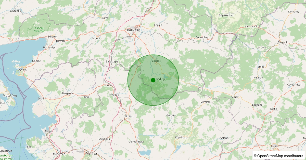 11 Kasım 2025 saat 16:54 - Sındırgı - Kozlu - 2.00ml depreminin harita gösterimi