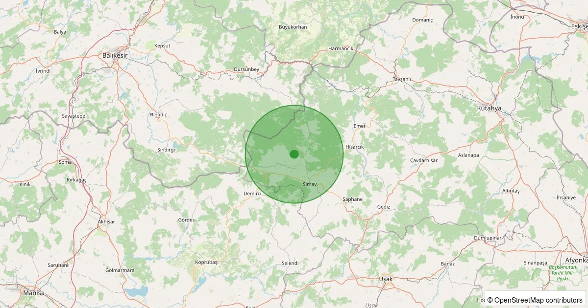 10 Ekim 2025 saat 01:13 - Simav - Koyunoba Köyü - 1.40ML depreminin harita gösterimi