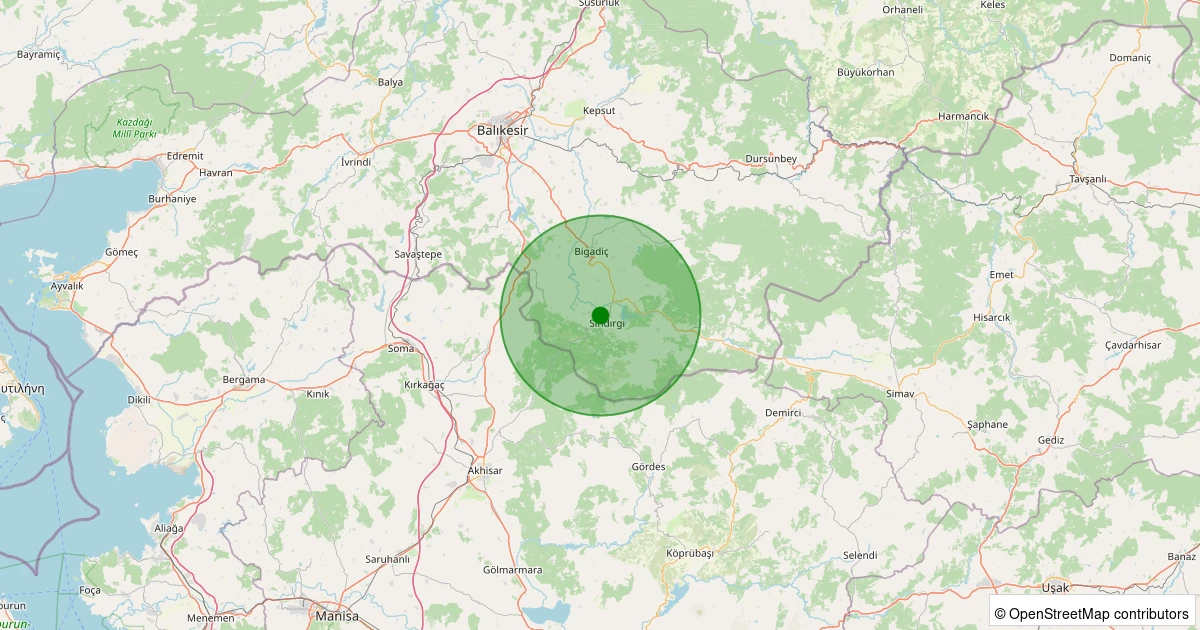 11 Kasım 2025 saat 20:29 - Sındırgı - İbiller - 2.10ml depreminin harita gösterimi