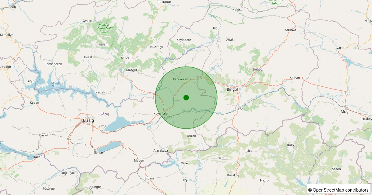 11 Kasım 2025 saat 21:57 - Kovancılar - Tabanözü Köyü - 0.90ML depreminin harita gösterimi