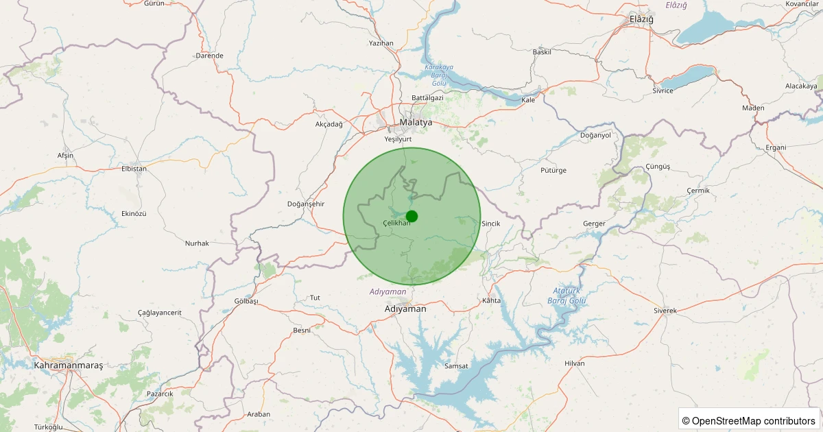 11 Kasım 2025 saat 20:31 - Çelikhan - Köseuşağı Köyü - 1.10ml depreminin harita gösterimi