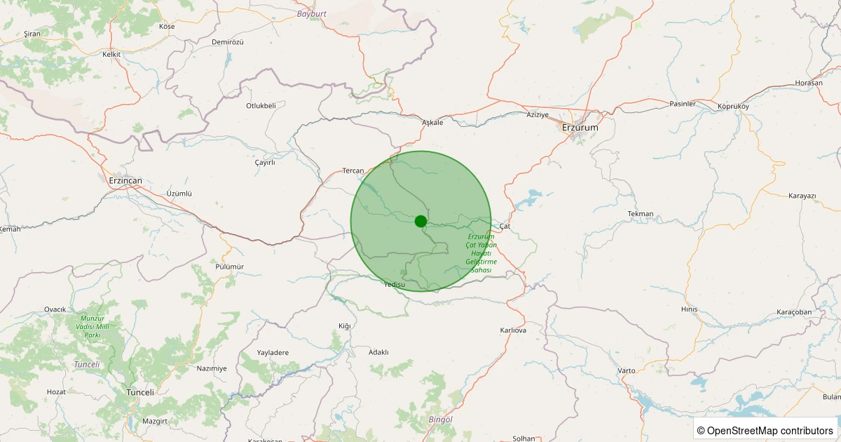 11 Kasım 2025 saat 23:03 - Tercan - Başbudak Köyü - 1.80ml depreminin harita gösterimi