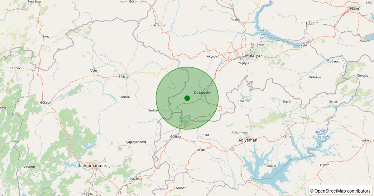 10 Ekim 2025 saat 01:33 - Doğanşehir - Elmalı - 1.20ML depreminin harita gösterimi