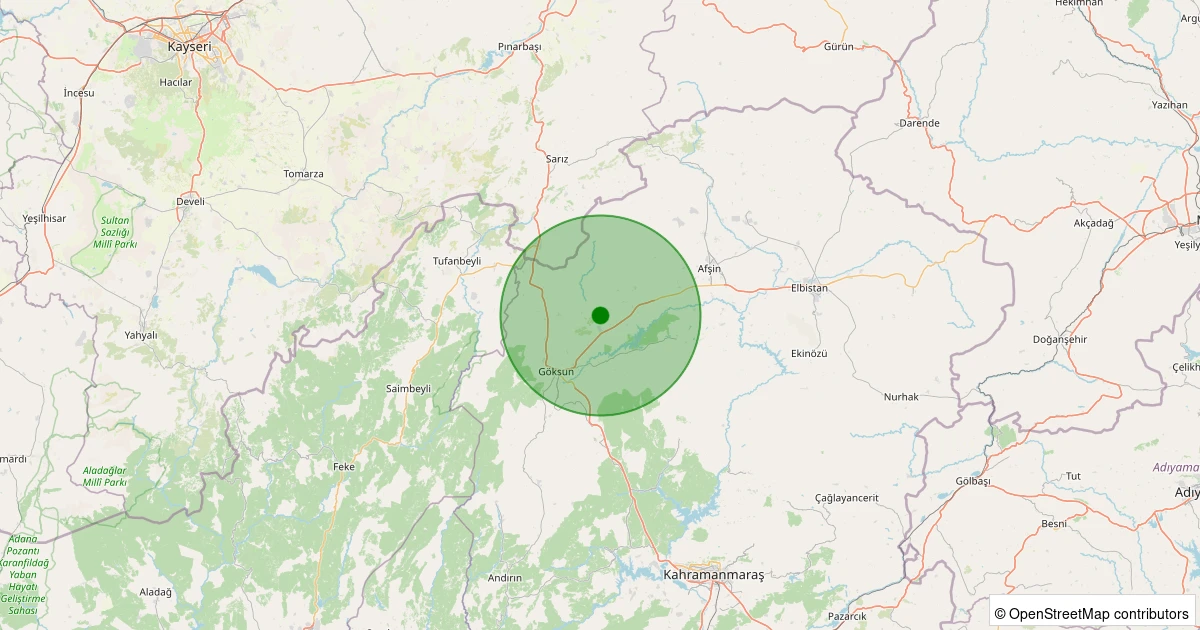 12 Kasım 2025 saat 01:08 - Göksun - 1.40ML depreminin harita gösterimi