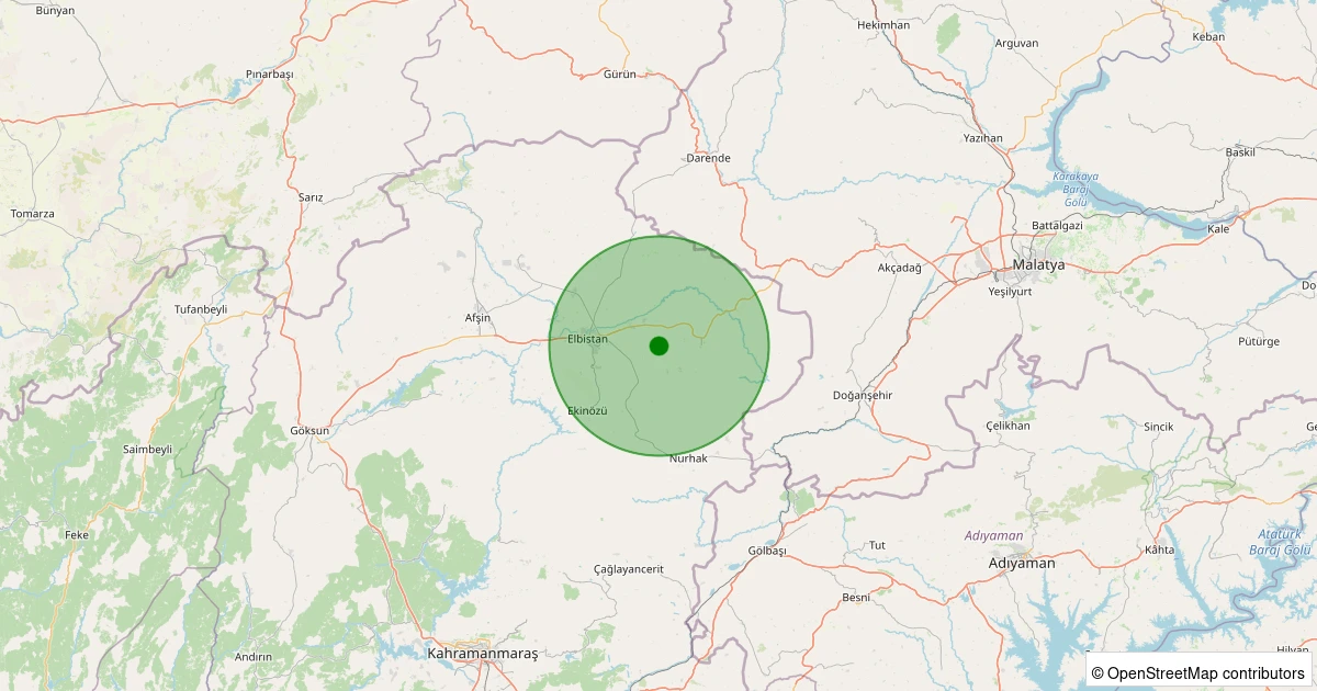 12 Kasım 2025 saat 02:35 - Elbistan - Akbayır/Yavuzselim - 1.50ml depreminin harita gösterimi