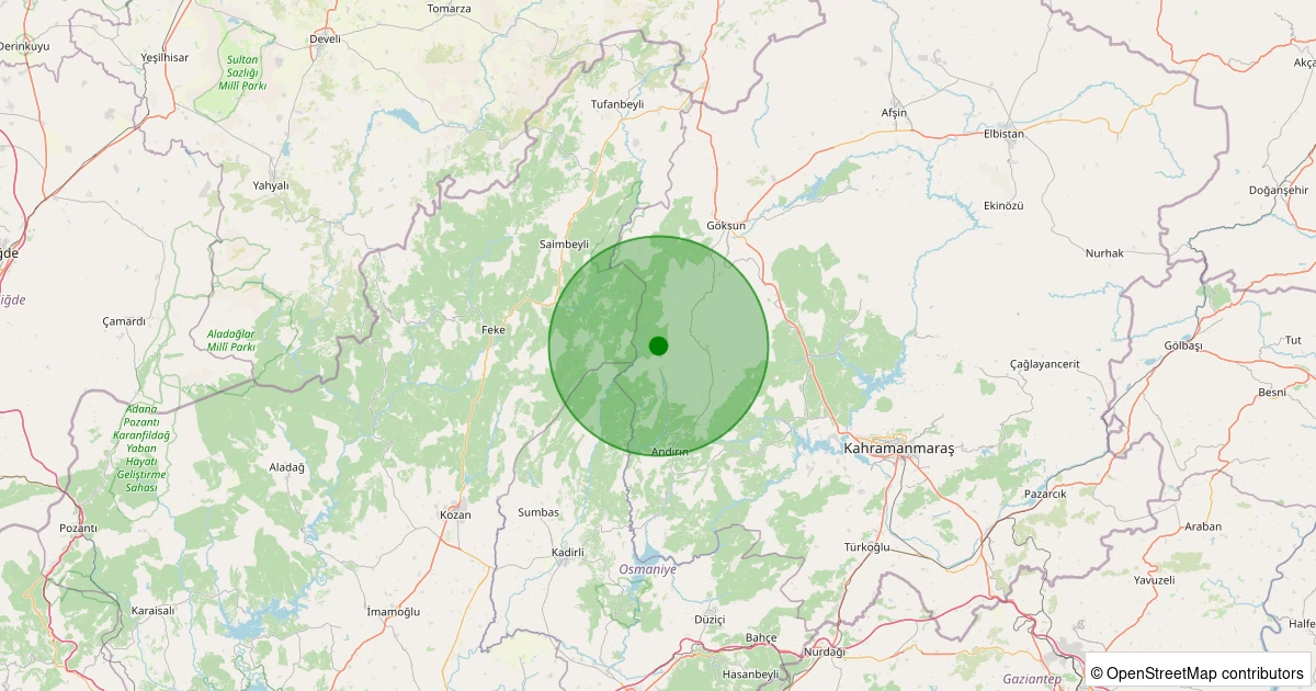 12 Kasım 2025 saat 02:50 - Andırın - Çığşar Köyü - 1.40ml depreminin harita gösterimi
