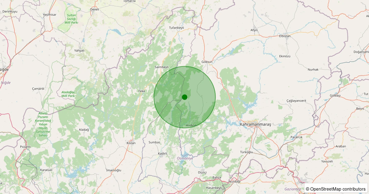 12 Kasım 2025 saat 02:50 - Andırın - Çığşar Köyü - 1.40ml depreminin harita gösterimi