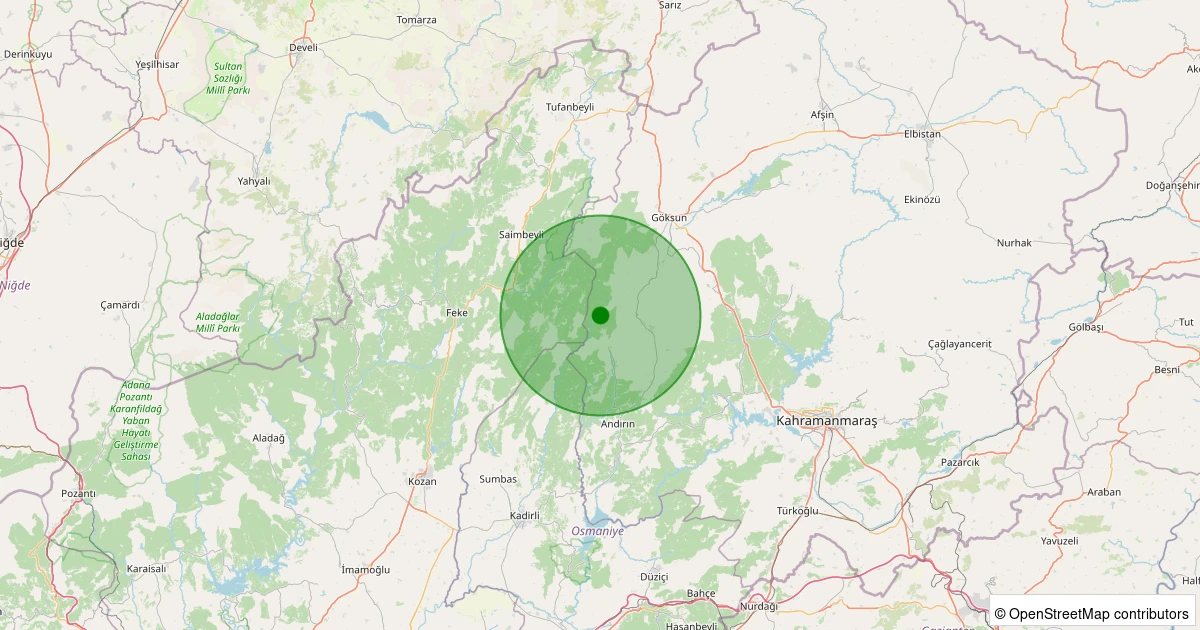 12 Kasım 2025 saat 04:01 - Andırın - Çığşar Köyü - 2.30ml depreminin harita gösterimi