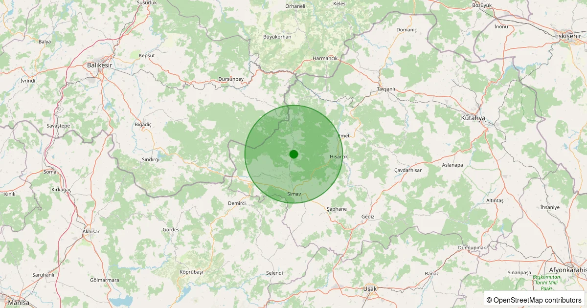10 Ekim 2025 saat 02:35 - Simav - Yeşildere Köyü - 0.80ML depreminin harita gösterimi