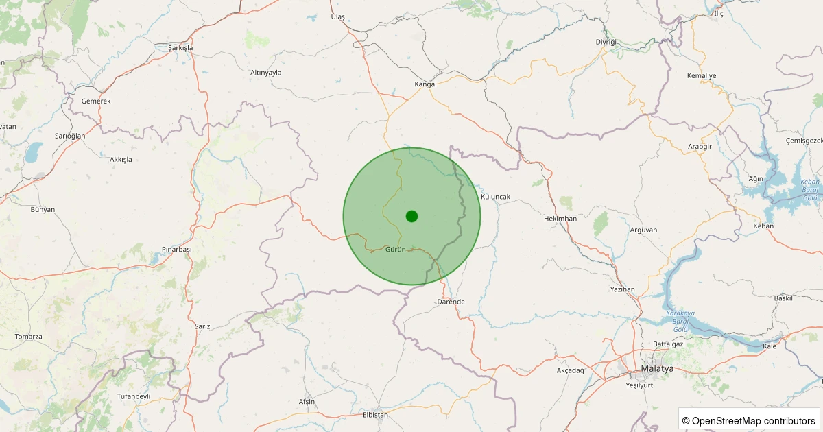 12 Kasım 2025 saat 05:47 - Gürün - Çamlıca Köyü - 1.00ml depreminin harita gösterimi