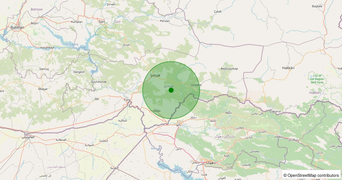 12 Kasım 2025 saat 07:07 - Silopi - Aksu Köyü - 2.60ml depreminin harita gösterimi