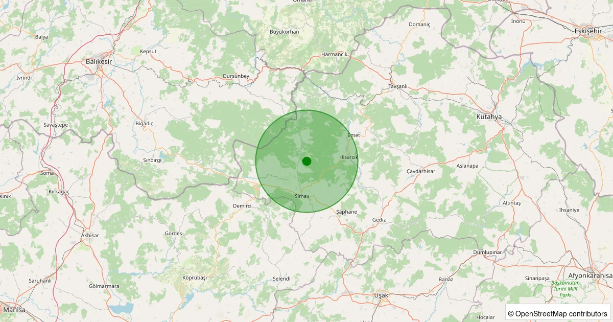 10 Ekim 2025 saat 03:12 - Simav - Yemişli Köyü - 0.80ML depreminin harita gösterimi