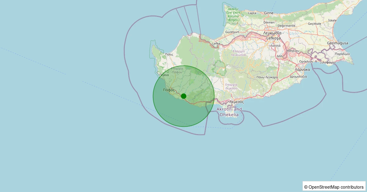 12 Kasım 2025 saat 13:04 - Paphos (Güney Kıbrıs Rum Yönetimi) - 3.00ML depreminin harita gösterimi