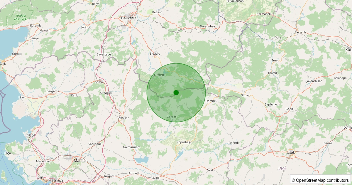 12 Kasım 2025 saat 14:52 - Sındırgı - Büyükdağdere - 2.00ml depreminin harita gösterimi