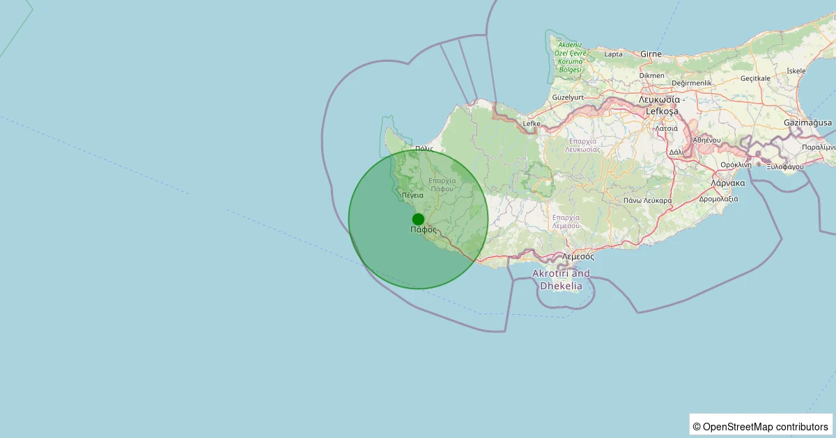 12 Kasım 2025 saat 18:03 - Paphos (Güney Kıbrıs Rum Yönetimi) - 2.50ML depreminin harita gösterimi
