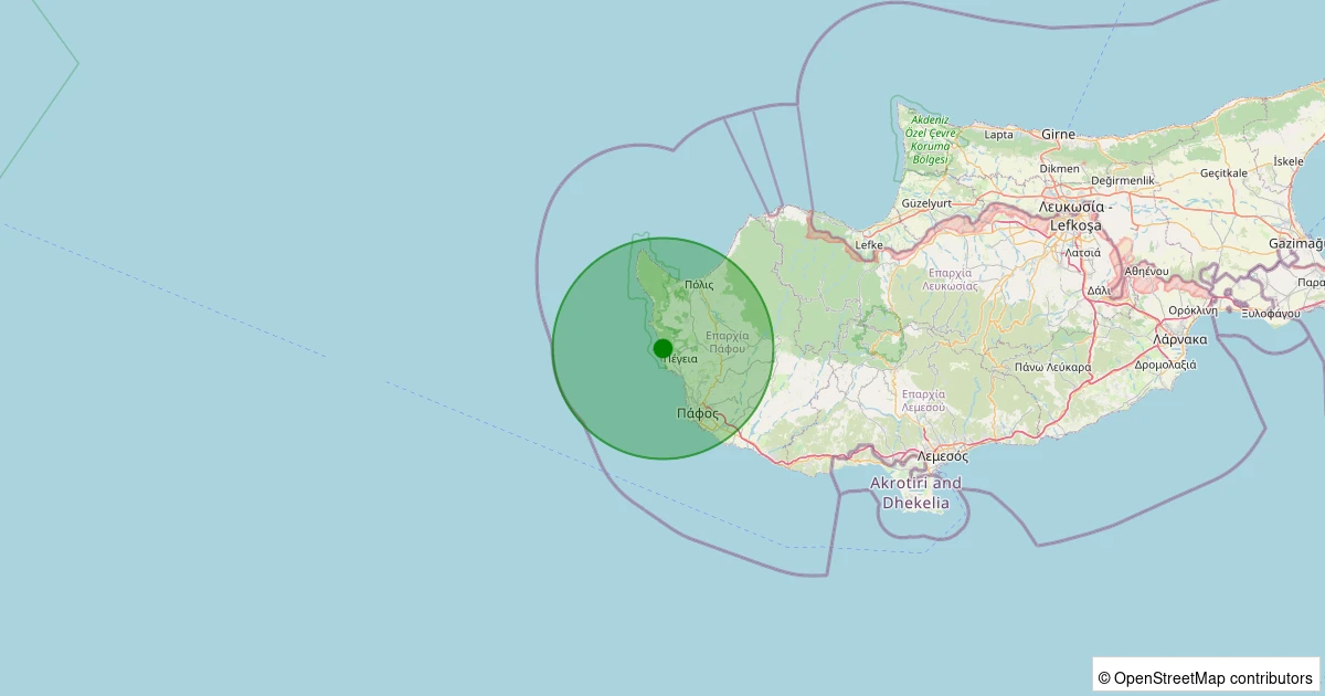 12 Kasım 2025 saat 18:54 - Paphos (Güney Kıbrıs Rum Yönetimi) - 2.40ML depreminin harita gösterimi