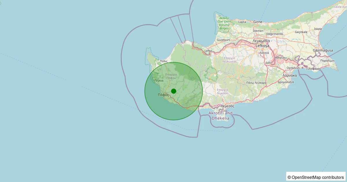 12 Kasım 2025 saat 18:48 - Paphos (Güney Kıbrıs Rum Yönetimi) - 2.40ML depreminin harita gösterimi