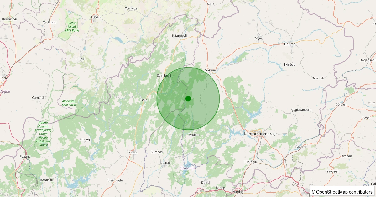 12 Kasım 2025 saat 20:01 - Saimbeyli - Kapaklıkuyu - 2.50ml depreminin harita gösterimi