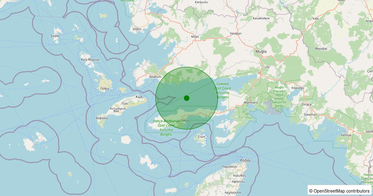 12 Kasım 2025 saat 19:54 - Ege Denizi - Gökova Körfezi - [12.32 km] Datça (Muğla) - 2.10ML depreminin harita gösterimi