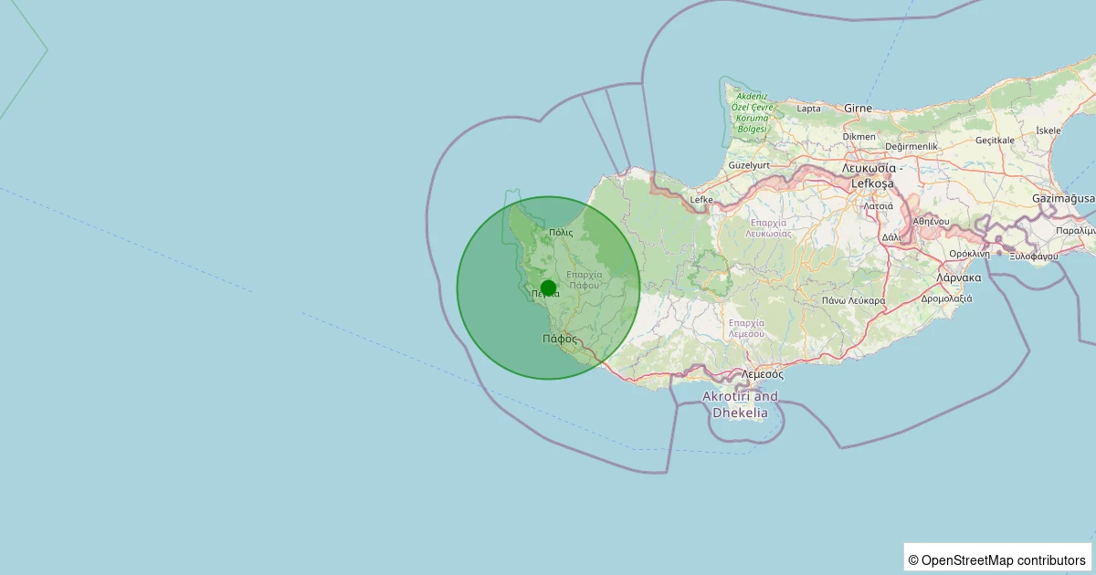 12 Kasım 2025 saat 20:04 - Paphos (Güney Kıbrıs Rum Yönetimi) - 2.20ML depreminin harita gösterimi