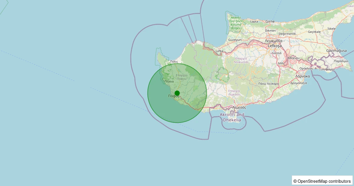 12 Kasım 2025 saat 20:24 - Paphos (Güney Kıbrıs Rum Yönetimi) - 2.90ML depreminin harita gösterimi