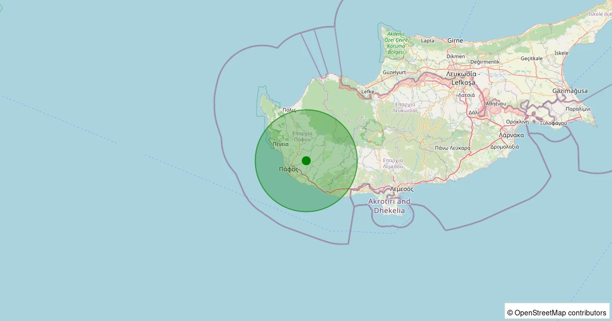 12 Kasım 2025 saat 23:43 - Paphos (Güney Kıbrıs Rum Yönetimi) - 2.40ML depreminin harita gösterimi