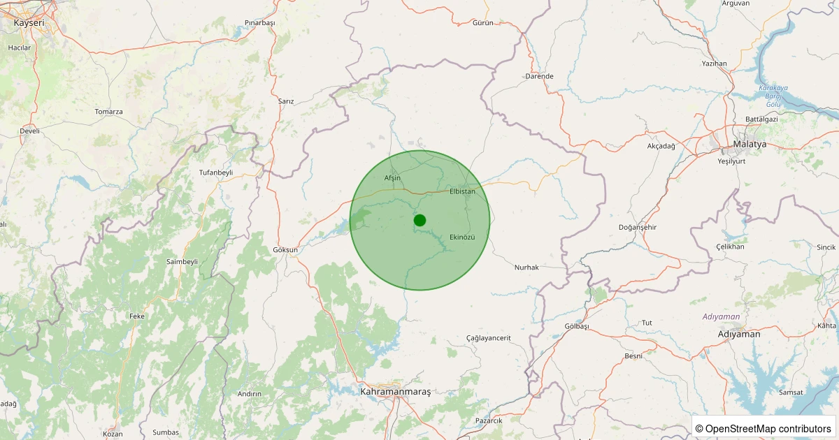 13 Kasım 2025 saat 00:15 - Elbistan - Dağdere Köyü - 3.00ml depreminin harita gösterimi