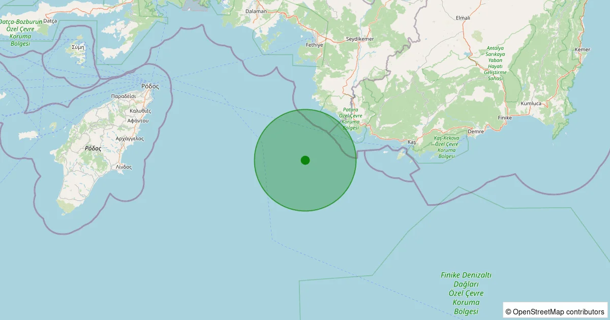 10 Ekim 2025 saat 04:13 - Akdeniz - [28.77 km] Kaş (Antalya) - 1.20ML depreminin harita gösterimi