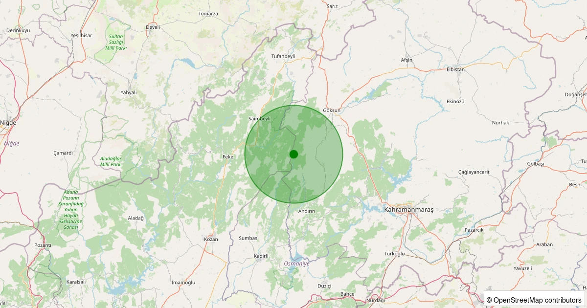 13 Kasım 2025 saat 00:17 - Saimbeyli - Karakuyu - 2.30ML depreminin harita gösterimi