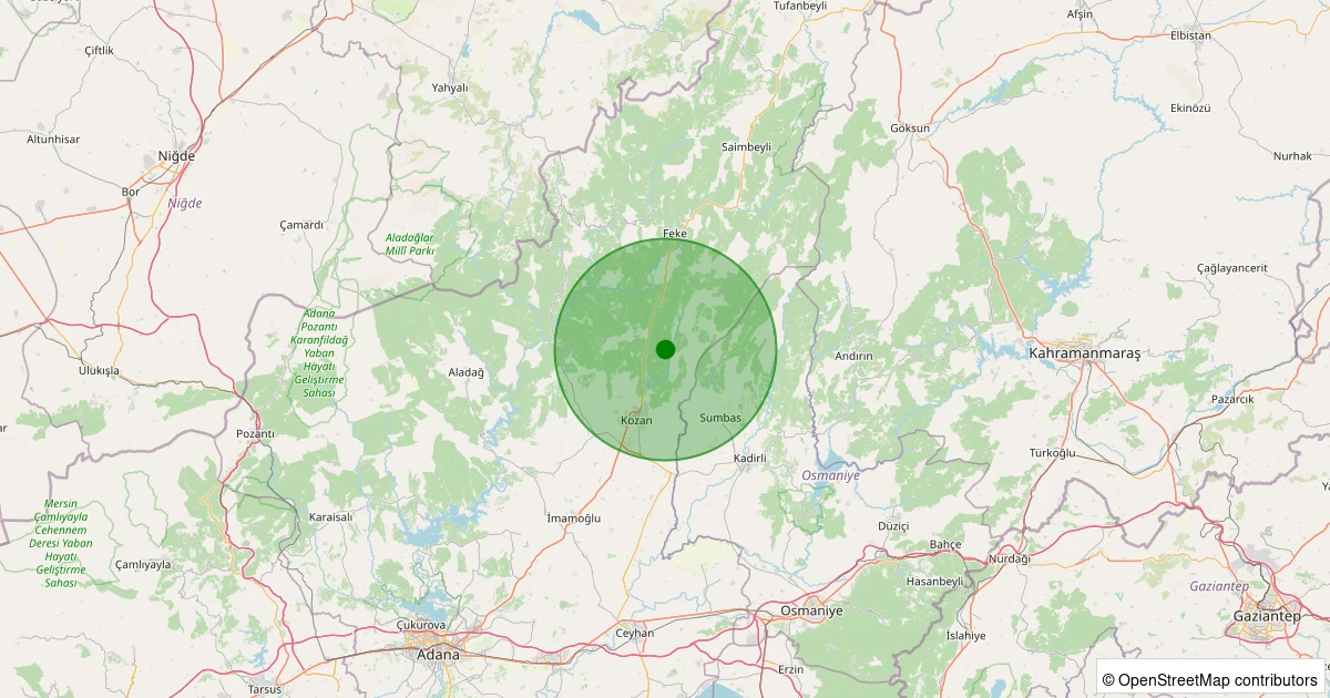 13 Kasım 2025 saat 01:37 - Kozan - Karabucak - 0.90ML depreminin harita gösterimi